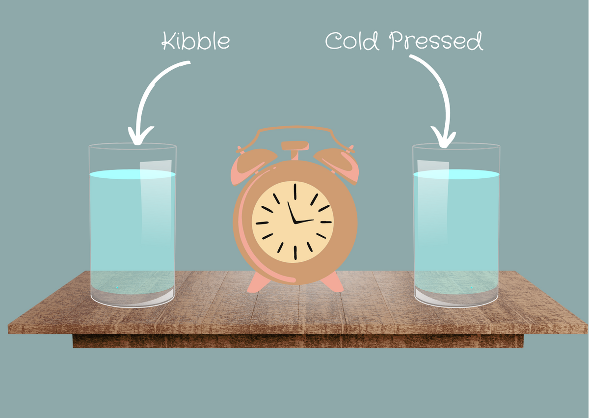 Load video: Cold Pressed dog food vs 'traditional' Extruded Kibble